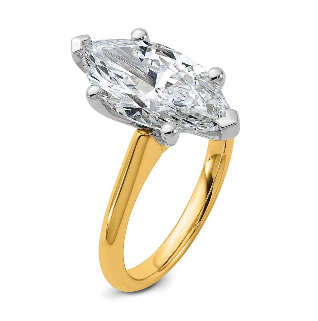 14k Two-Tone Gold 2ct Cert Lab Grown Diamond VS+ F+ Marquise 8X Complete Solitaire Ring Size 5 – Elegant Jewelry Gift for Birthday, Anniversary, Engagement, Wedding