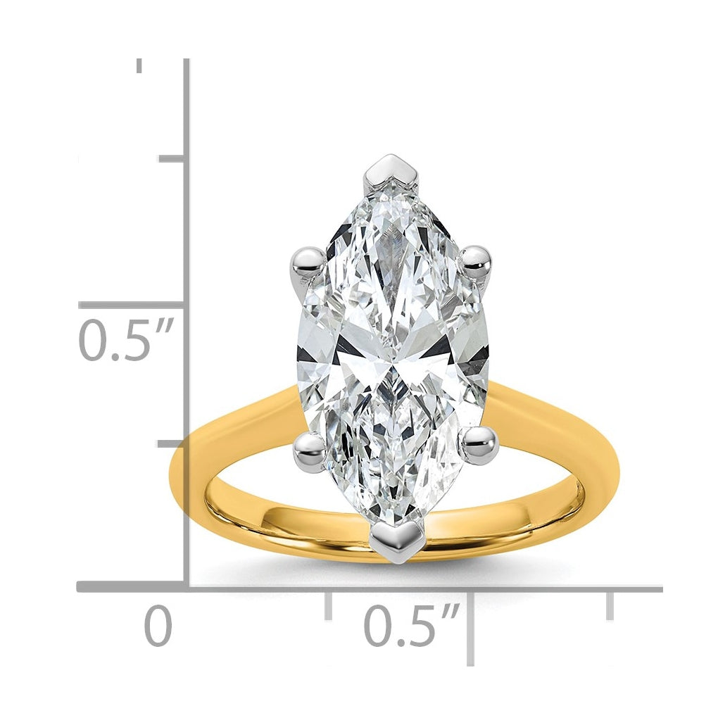 14k Two-Tone Gold 2ct Cert Lab Grown Diamond VS+ F+ Marquise 8X Complete Solitaire Ring Size 5 – Elegant Jewelry Gift for Birthday, Anniversary, Engagement, Wedding
