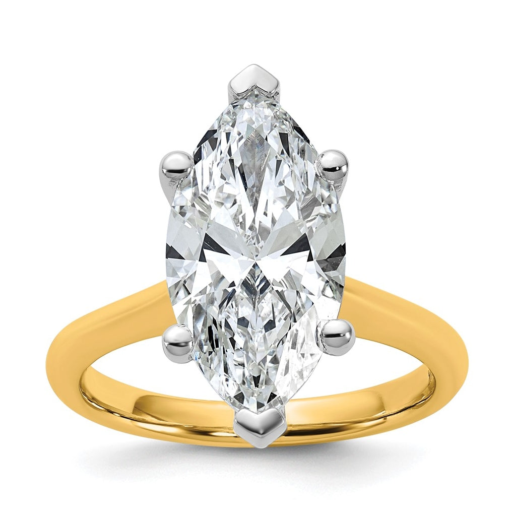 14k Two-Tone Gold 2ct Cert Lab Grown Diamond VS+ F+ Marquise 8X Complete Solitaire Ring Size 5 – Elegant Jewelry Gift for Birthday, Anniversary, Engagement, Wedding
