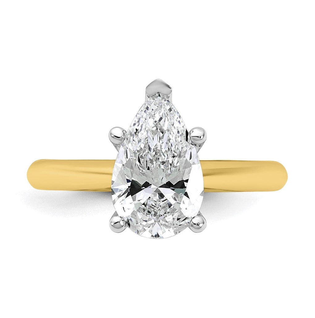 14k Two-Tone Gold 2ct Cert Lab Grown Diamond VS+ F+ Pear 8X Complete Solitaire Ring Size 5 – Elegant Jewelry Gift for Birthday, Anniversary, Engagement, Wedding