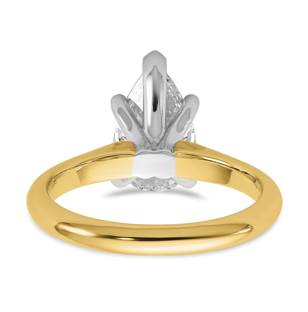 14k Two-Tone Gold 2ct Cert Lab Grown Diamond VS+ F+ Pear 8X Complete Solitaire Ring Size 5 – Elegant Jewelry Gift for Birthday, Anniversary, Engagement, Wedding