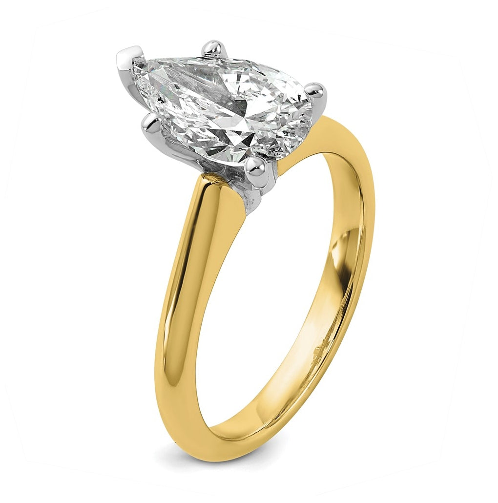 14k Two-Tone Gold 2ct Cert Lab Grown Diamond VS+ F+ Pear 8X Complete Solitaire Ring Size 5 – Elegant Jewelry Gift for Birthday, Anniversary, Engagement, Wedding