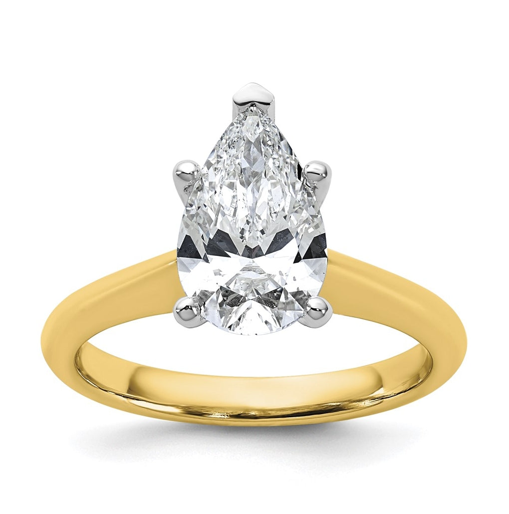 14k Two-Tone Gold 2ct Cert Lab Grown Diamond VS+ F+ Pear 8X Complete Solitaire Ring Size 5 – Elegant Jewelry Gift for Birthday, Anniversary, Engagement, Wedding
