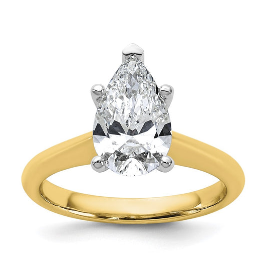 14k Two-Tone Gold 2ct Cert Lab Grown Diamond VS+ F+ Pear 8X Complete Solitaire Ring Size 5 – Elegant Jewelry Gift for Birthday, Anniversary, Engagement, Wedding