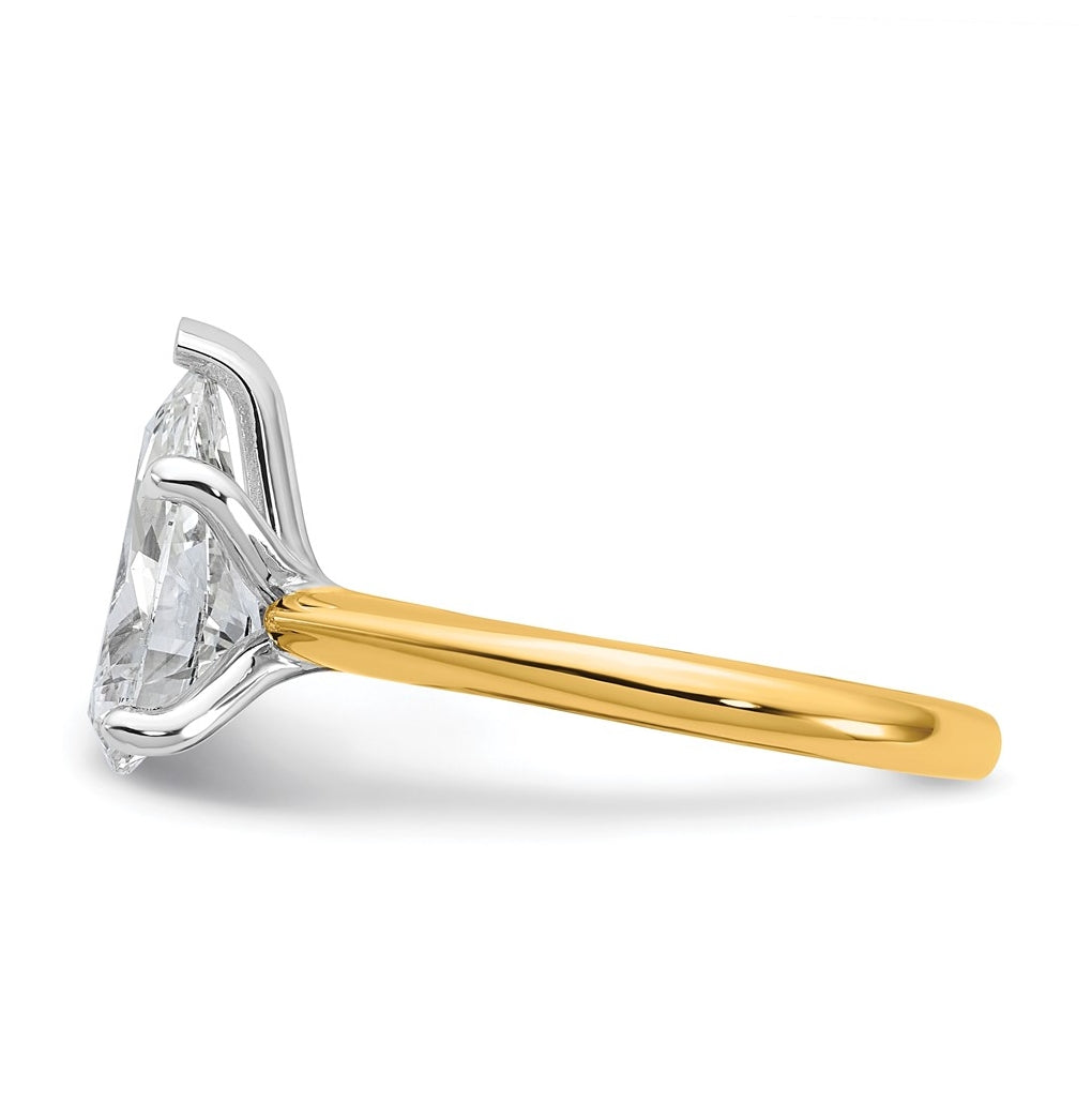 14k Two-Tone Gold 2ct Cert Lab Grown Diamond VS+ F+ Pear 8X Complete Solitaire Ring Size 5 – Elegant Jewelry Gift for Birthday, Anniversary, Engagement, Wedding