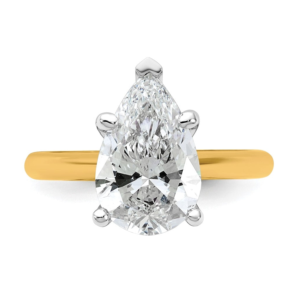 14k Two-Tone Gold 2ct Cert Lab Grown Diamond VS+ F+ Pear 8X Complete Solitaire Ring Size 5 – Elegant Jewelry Gift for Birthday, Anniversary, Engagement, Wedding