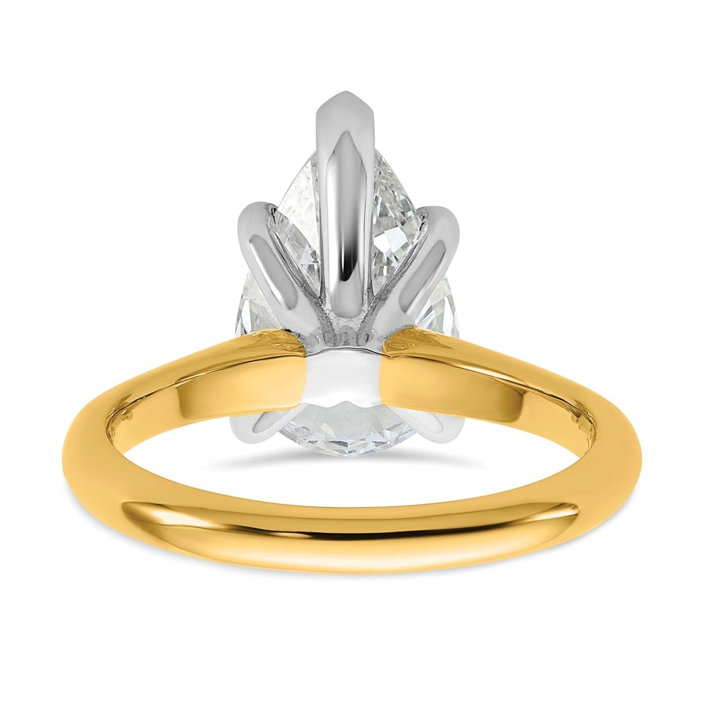 14k Two-Tone Gold 2ct Cert Lab Grown Diamond VS+ F+ Pear 8X Complete Solitaire Ring Size 5 – Elegant Jewelry Gift for Birthday, Anniversary, Engagement, Wedding