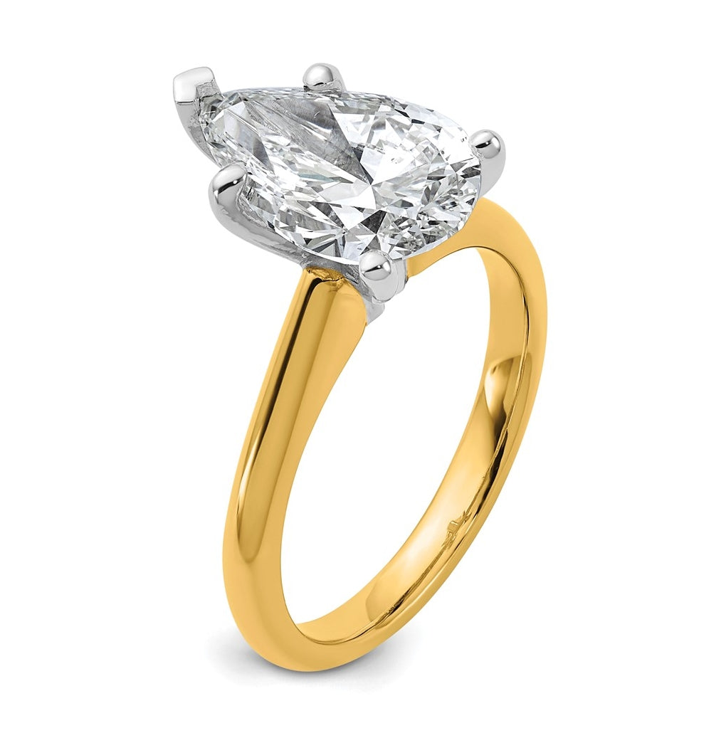 14k Two-Tone Gold 2ct Cert Lab Grown Diamond VS+ F+ Pear 8X Complete Solitaire Ring Size 5 – Elegant Jewelry Gift for Birthday, Anniversary, Engagement, Wedding