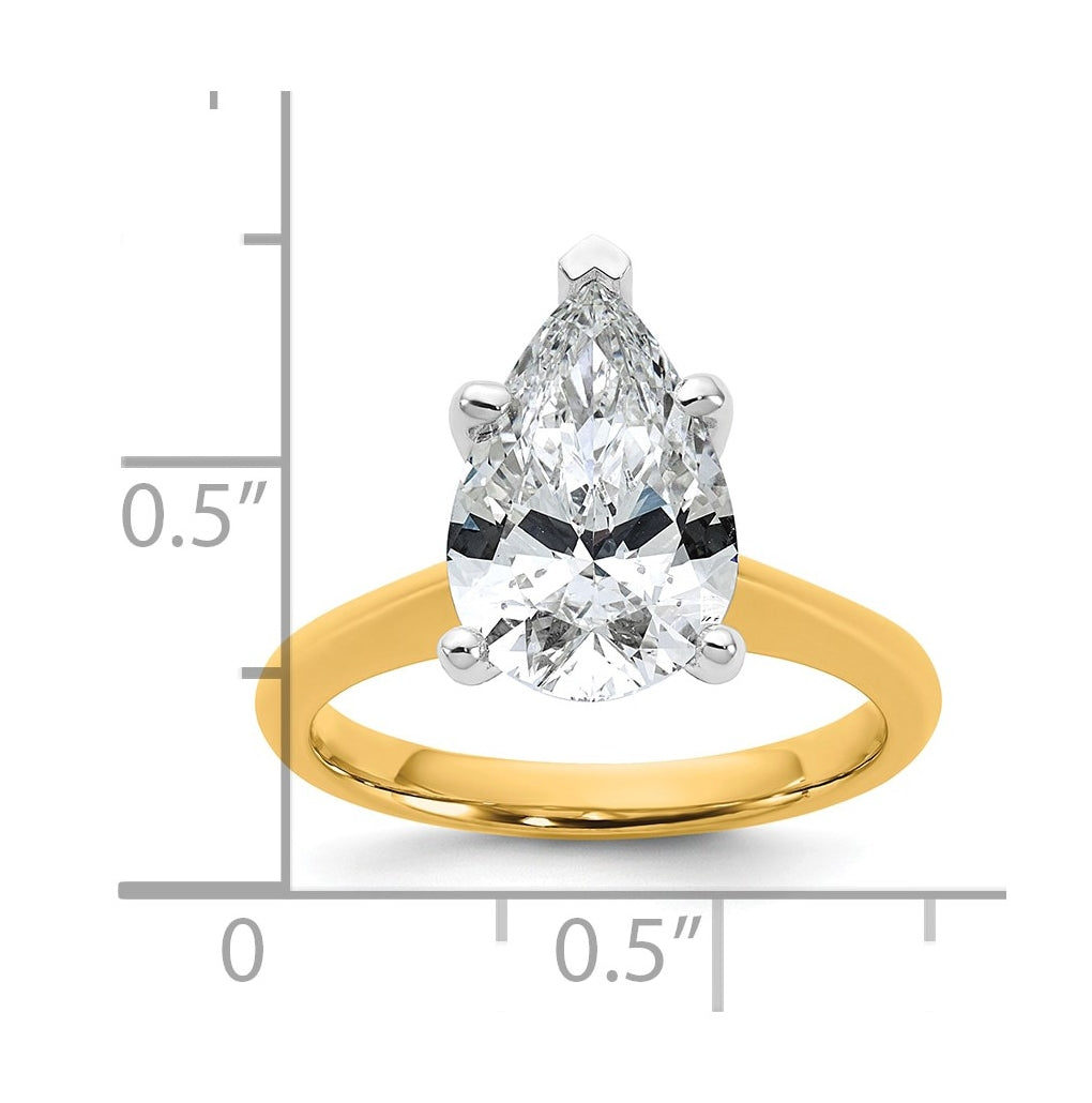 14k Two-Tone Gold 2ct Cert Lab Grown Diamond VS+ F+ Pear 8X Complete Solitaire Ring Size 5 – Elegant Jewelry Gift for Birthday, Anniversary, Engagement, Wedding