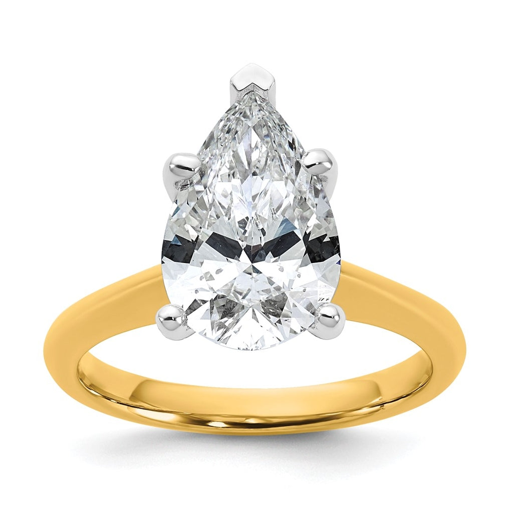 14k Two-Tone Gold 2ct Cert Lab Grown Diamond VS+ F+ Pear 8X Complete Solitaire Ring Size 5 – Elegant Jewelry Gift for Birthday, Anniversary, Engagement, Wedding