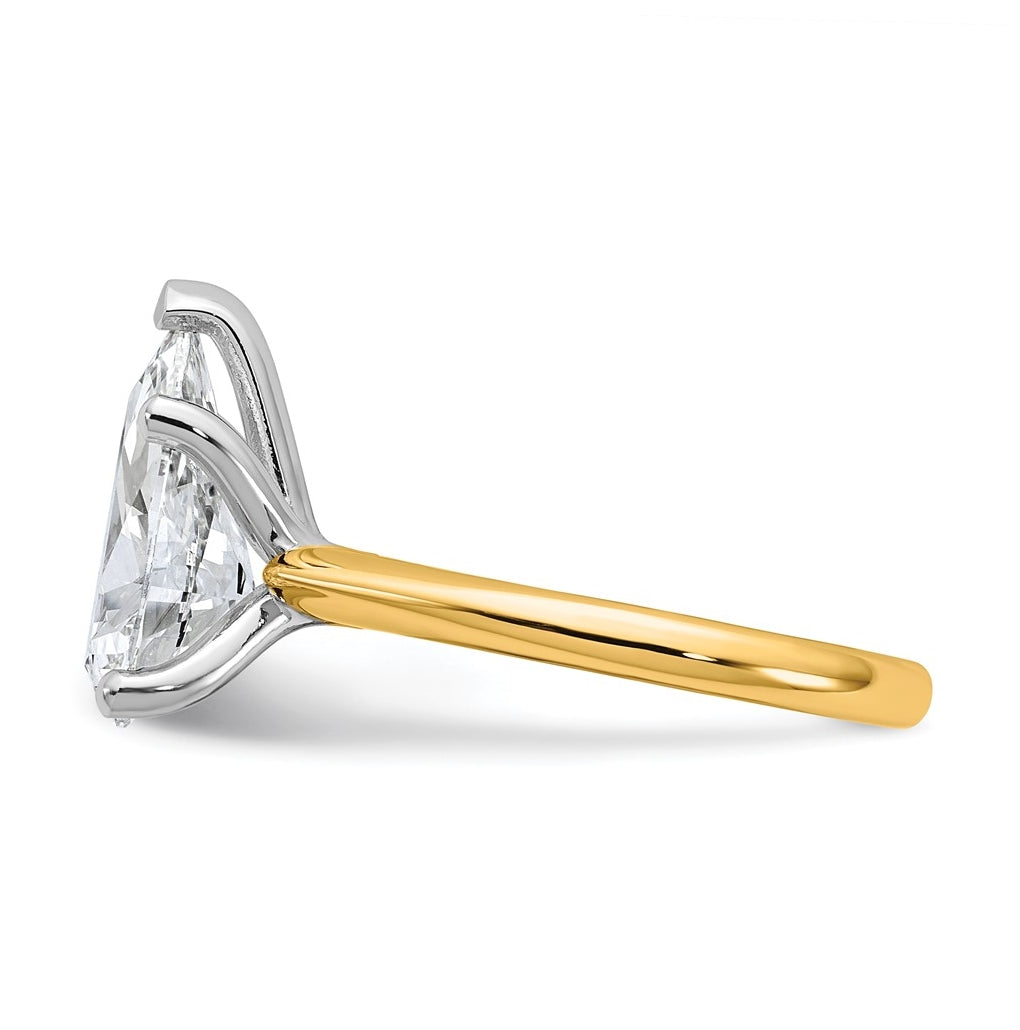 14k Two-Tone Gold 2ct Cert Lab Grown Diamond VS+ F+ Pear 8X Complete Solitaire Ring Size 5 – Elegant Jewelry Gift for Birthday, Anniversary, Engagement, Wedding