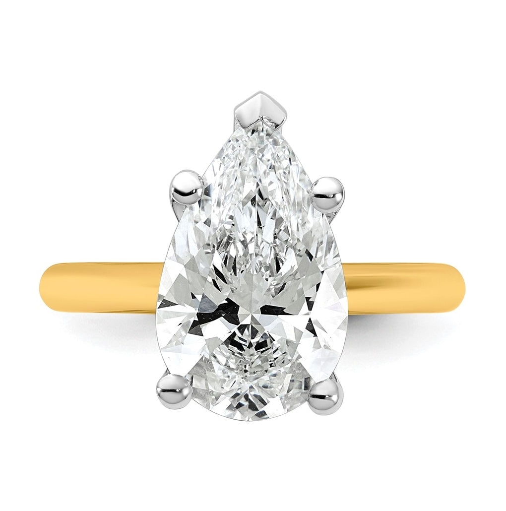 14k Two-Tone Gold 2ct Cert Lab Grown Diamond VS+ F+ Pear 8X Complete Solitaire Ring Size 5 – Elegant Jewelry Gift for Birthday, Anniversary, Engagement, Wedding