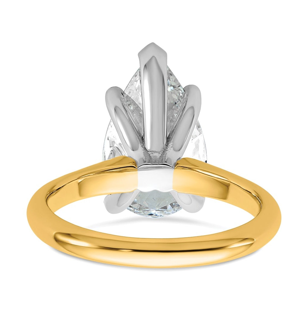 14k Two-Tone Gold 2ct Cert Lab Grown Diamond VS+ F+ Pear 8X Complete Solitaire Ring Size 5 – Elegant Jewelry Gift for Birthday, Anniversary, Engagement, Wedding