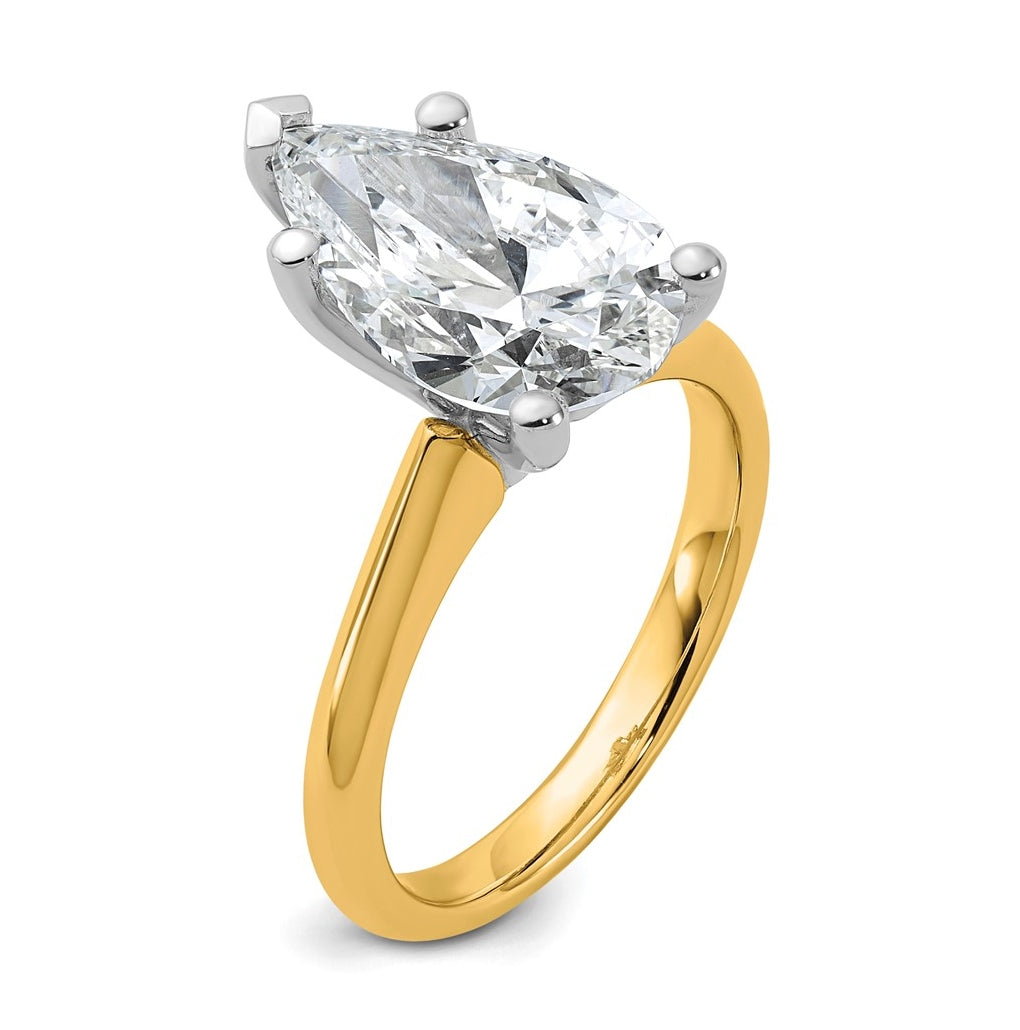 14k Two-Tone Gold 2ct Cert Lab Grown Diamond VS+ F+ Pear 8X Complete Solitaire Ring Size 5 – Elegant Jewelry Gift for Birthday, Anniversary, Engagement, Wedding