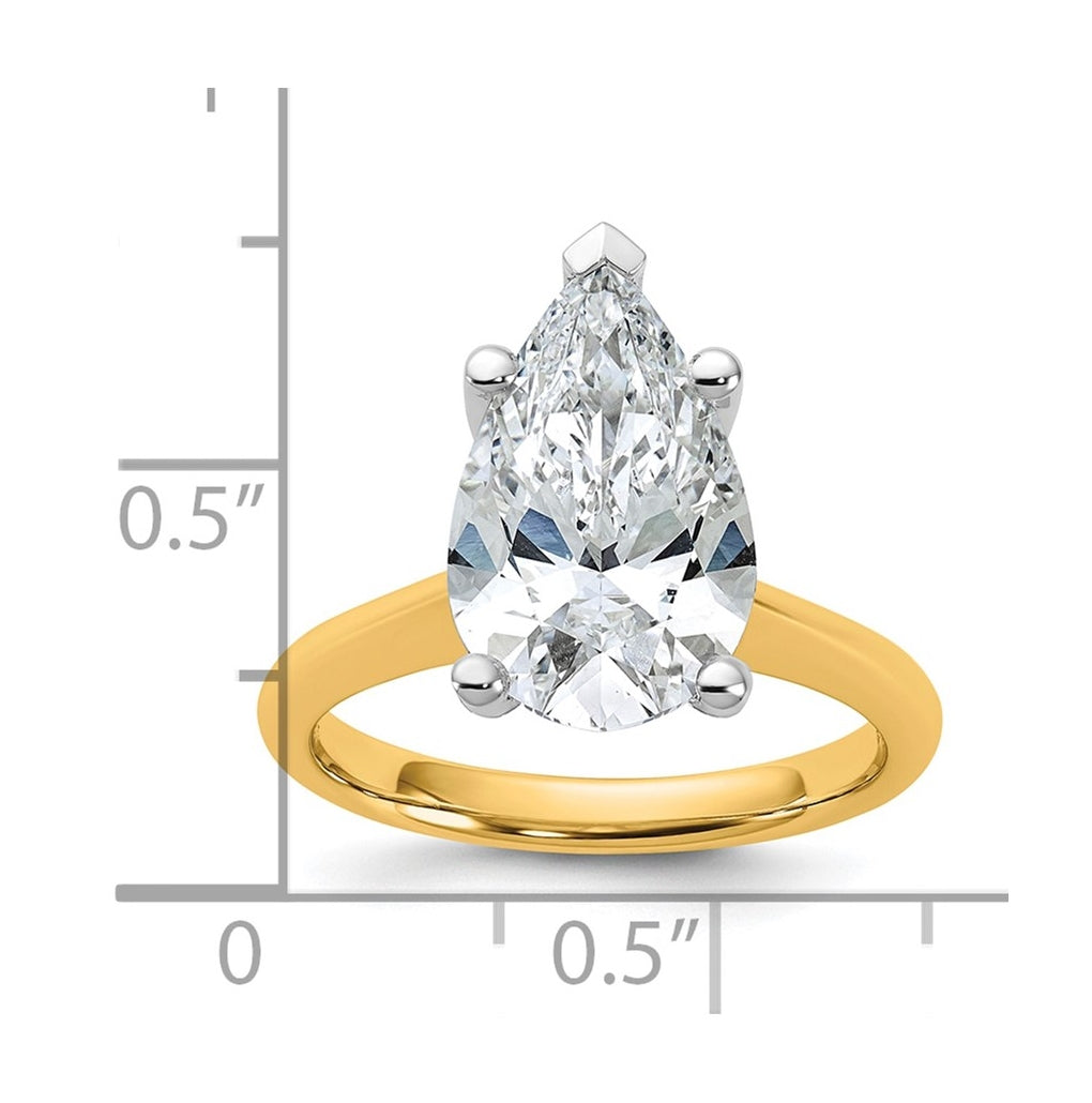 14k Two-Tone Gold 2ct Cert Lab Grown Diamond VS+ F+ Pear 8X Complete Solitaire Ring Size 5 – Elegant Jewelry Gift for Birthday, Anniversary, Engagement, Wedding