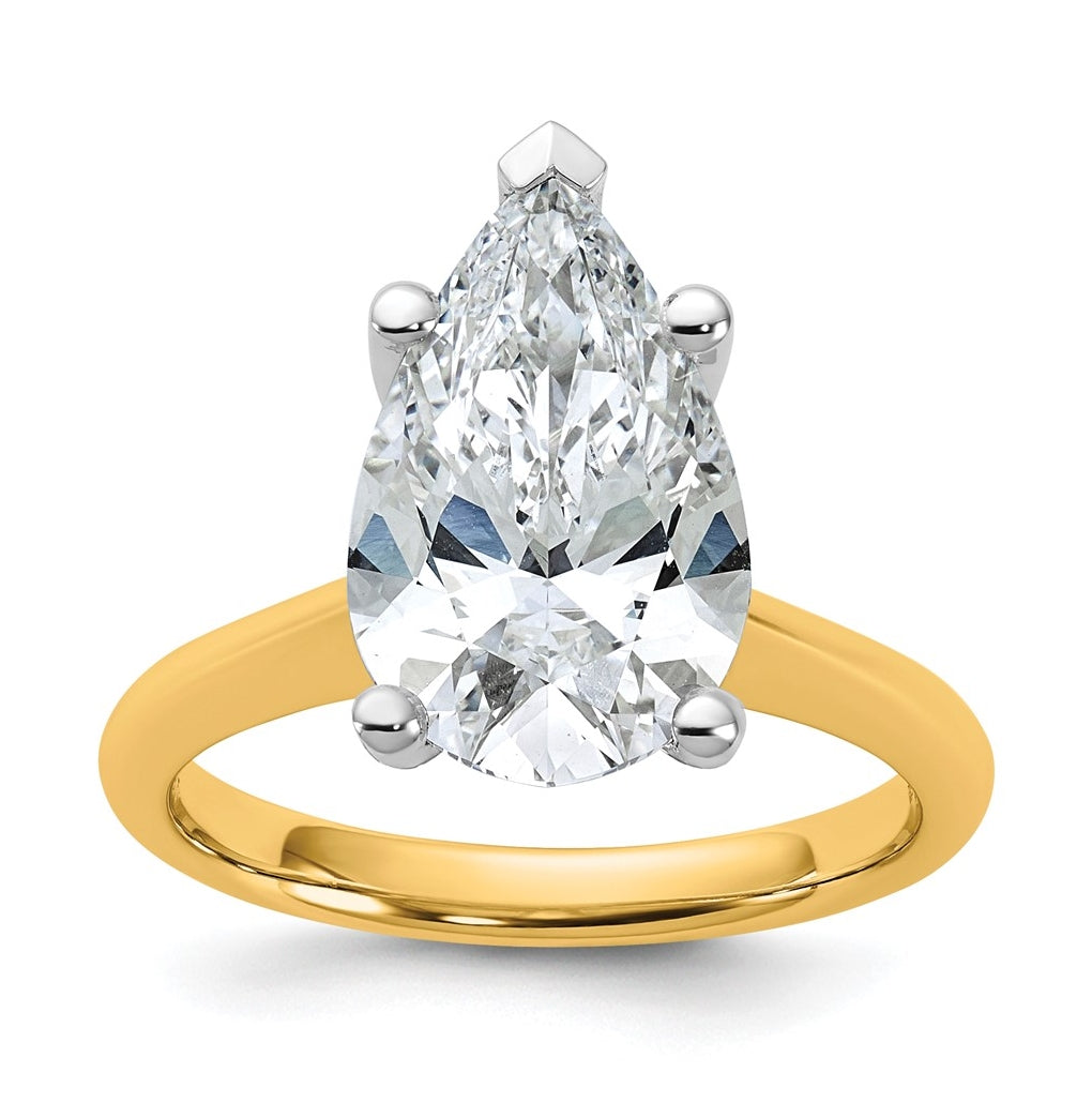14k Two-Tone Gold 2ct Cert Lab Grown Diamond VS+ F+ Pear 8X Complete Solitaire Ring Size 5 – Elegant Jewelry Gift for Birthday, Anniversary, Engagement, Wedding
