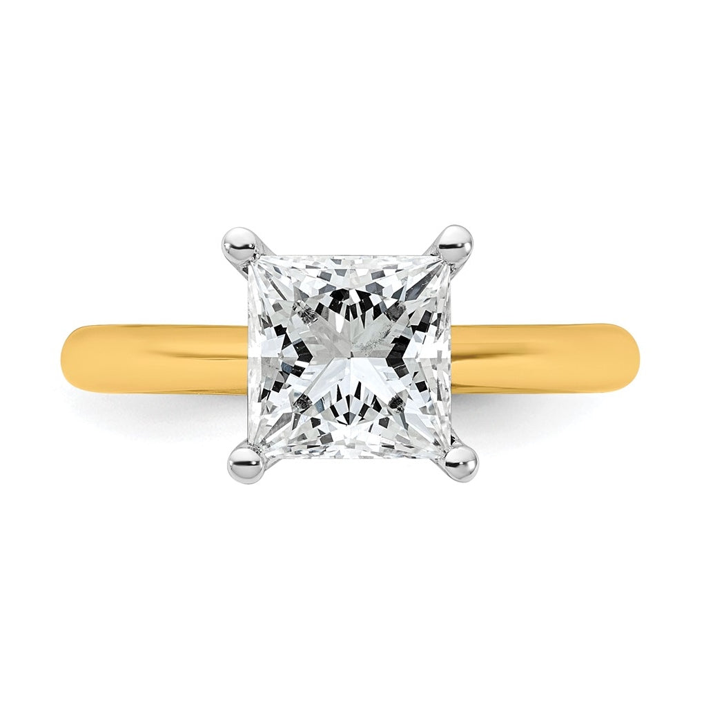14k Two-Tone Gold 2ct Cert Lab Grown Diamond VS+ F+ Princess 8X Complete Solitaire Ring Size 5 – Elegant Jewelry Gift for Birthday, Anniversary, Engagement, Wedding