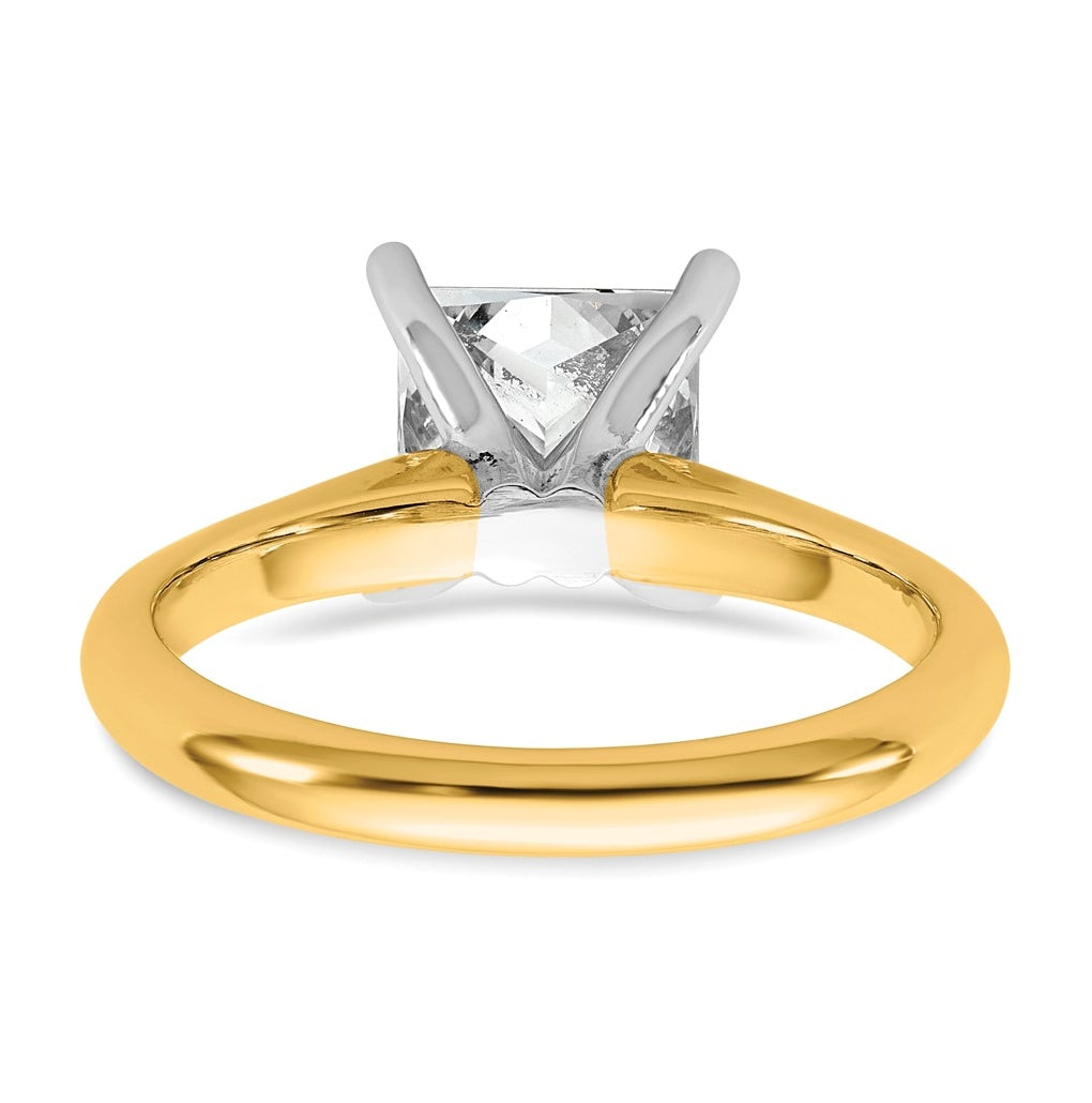 14k Two-Tone Gold 2ct Cert Lab Grown Diamond VS+ F+ Princess 8X Complete Solitaire Ring Size 5 – Elegant Jewelry Gift for Birthday, Anniversary, Engagement, Wedding