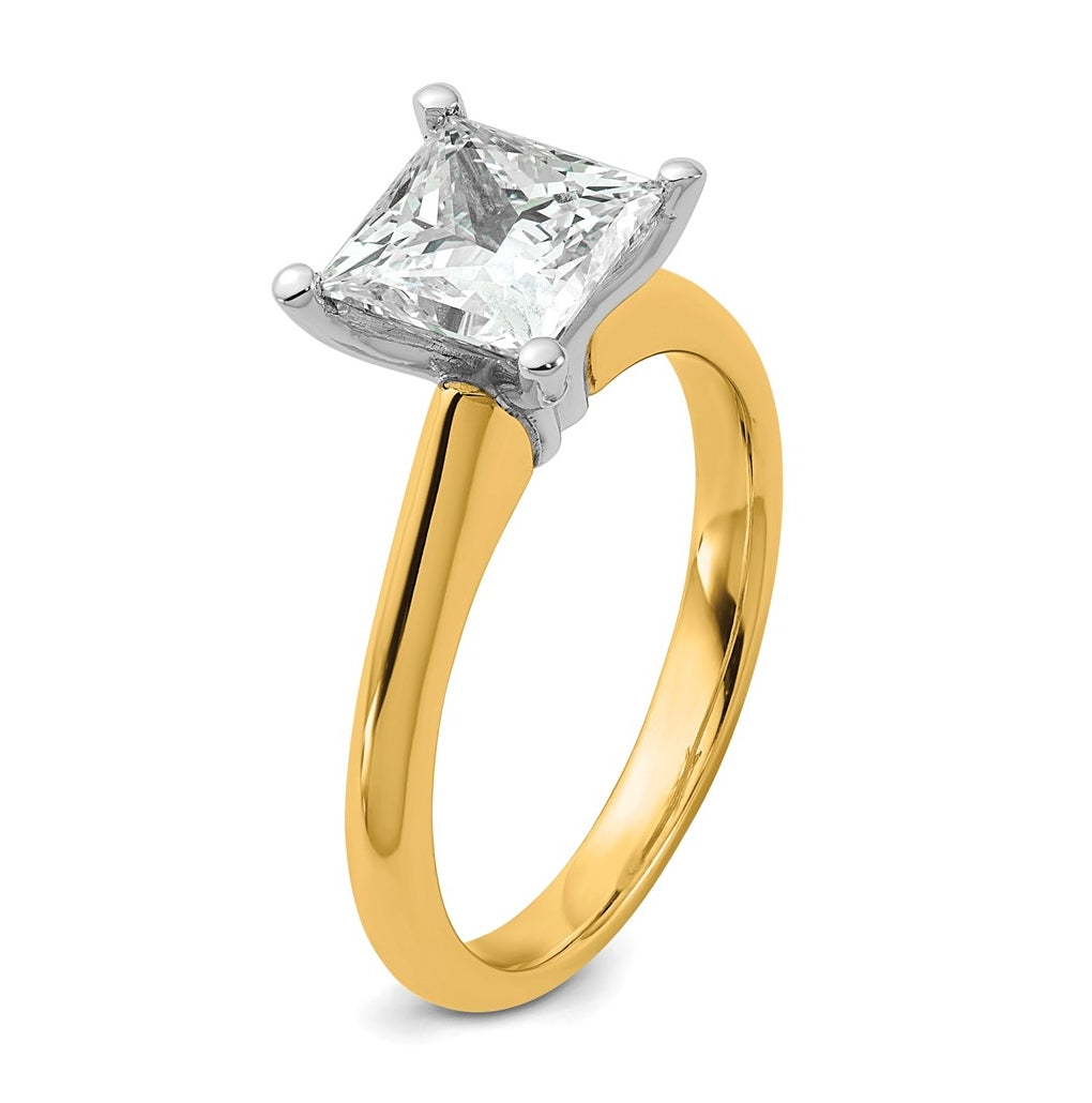 14k Two-Tone Gold 2ct Cert Lab Grown Diamond VS+ F+ Princess 8X Complete Solitaire Ring Size 5 – Elegant Jewelry Gift for Birthday, Anniversary, Engagement, Wedding