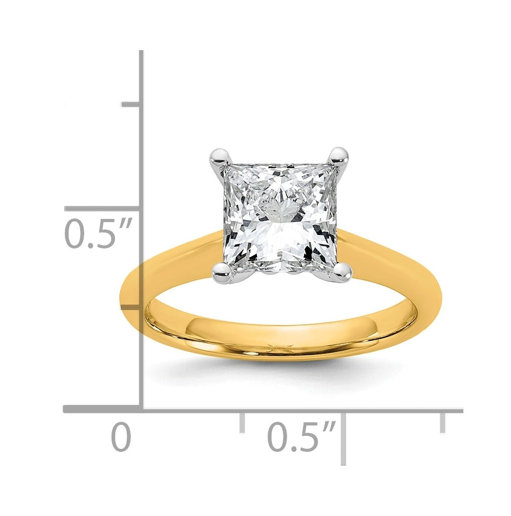 14k Two-Tone Gold 2ct Cert Lab Grown Diamond VS+ F+ Princess 8X Complete Solitaire Ring Size 5 – Elegant Jewelry Gift for Birthday, Anniversary, Engagement, Wedding