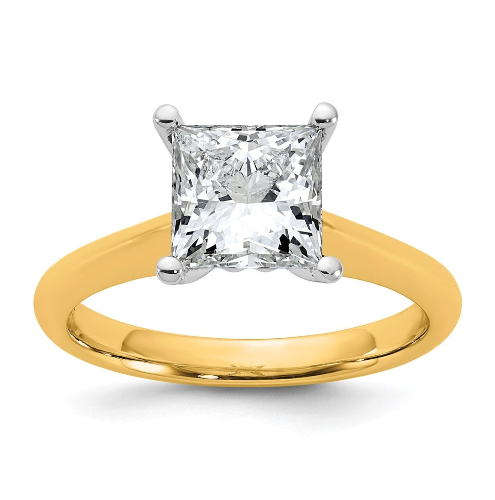 14k Two-Tone Gold 2ct Cert Lab Grown Diamond VS+ F+ Princess 8X Complete Solitaire Ring Size 5 – Elegant Jewelry Gift for Birthday, Anniversary, Engagement, Wedding