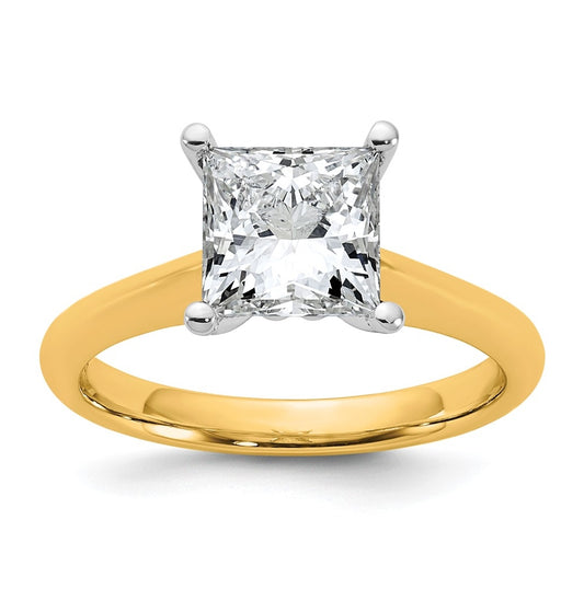 14k Two-Tone Gold 2ct Cert Lab Grown Diamond VS+ F+ Princess 8X Complete Solitaire Ring Size 5 – Elegant Jewelry Gift for Birthday, Anniversary, Engagement, Wedding