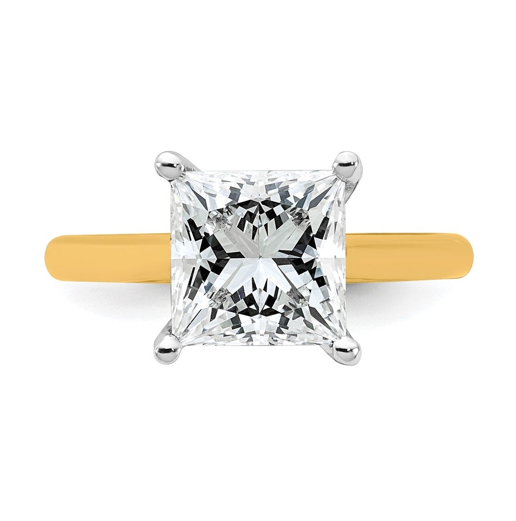 14k Two-Tone Gold 2ct Cert Lab Grown Diamond VS+ F+ Princess 8X Complete Solitaire Ring Size 5 – Elegant Jewelry Gift for Birthday, Anniversary, Engagement, Wedding