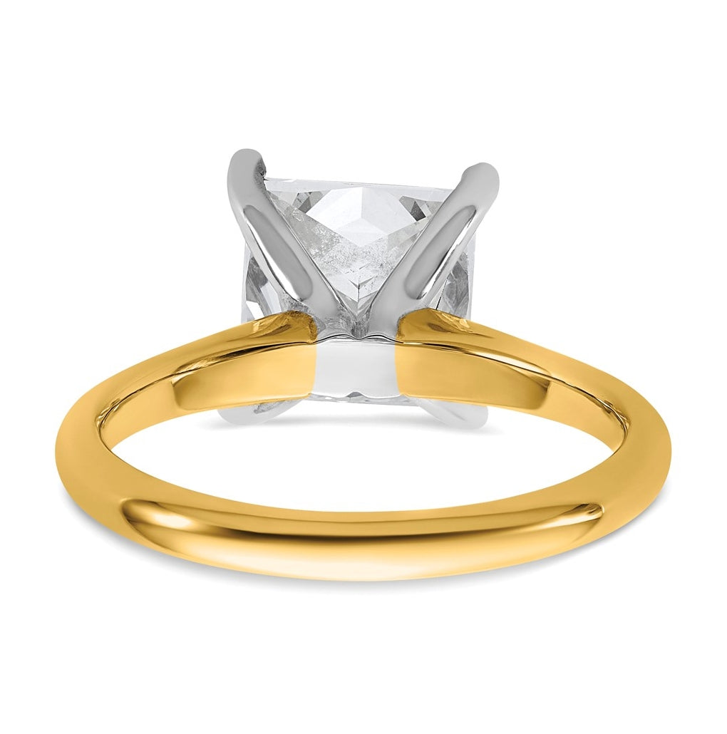 14k Two-Tone Gold 2ct Cert Lab Grown Diamond VS+ F+ Princess 8X Complete Solitaire Ring Size 5 – Elegant Jewelry Gift for Birthday, Anniversary, Engagement, Wedding