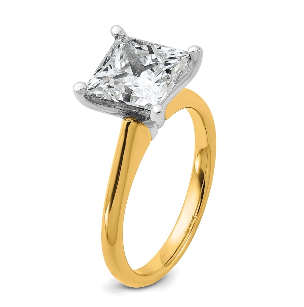 14k Two-Tone Gold 2ct Cert Lab Grown Diamond VS+ F+ Princess 8X Complete Solitaire Ring Size 5 – Elegant Jewelry Gift for Birthday, Anniversary, Engagement, Wedding