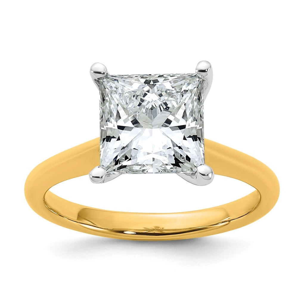 14k Two-Tone Gold 2ct Cert Lab Grown Diamond VS+ F+ Princess 8X Complete Solitaire Ring Size 5 – Elegant Jewelry Gift for Birthday, Anniversary, Engagement, Wedding