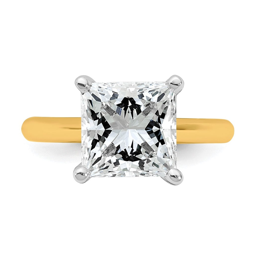 14k Two-Tone Gold 2ct Cert Lab Grown Diamond VS+ F+ Princess 8X Complete Solitaire Ring Size 5 – Elegant Jewelry Gift for Birthday, Anniversary, Engagement, Wedding