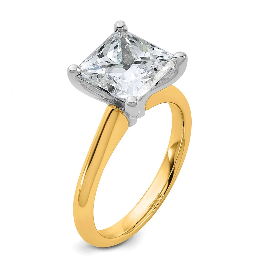 14k Two-Tone Gold 2ct Cert Lab Grown Diamond VS+ F+ Princess 8X Complete Solitaire Ring Size 5 – Elegant Jewelry Gift for Birthday, Anniversary, Engagement, Wedding
