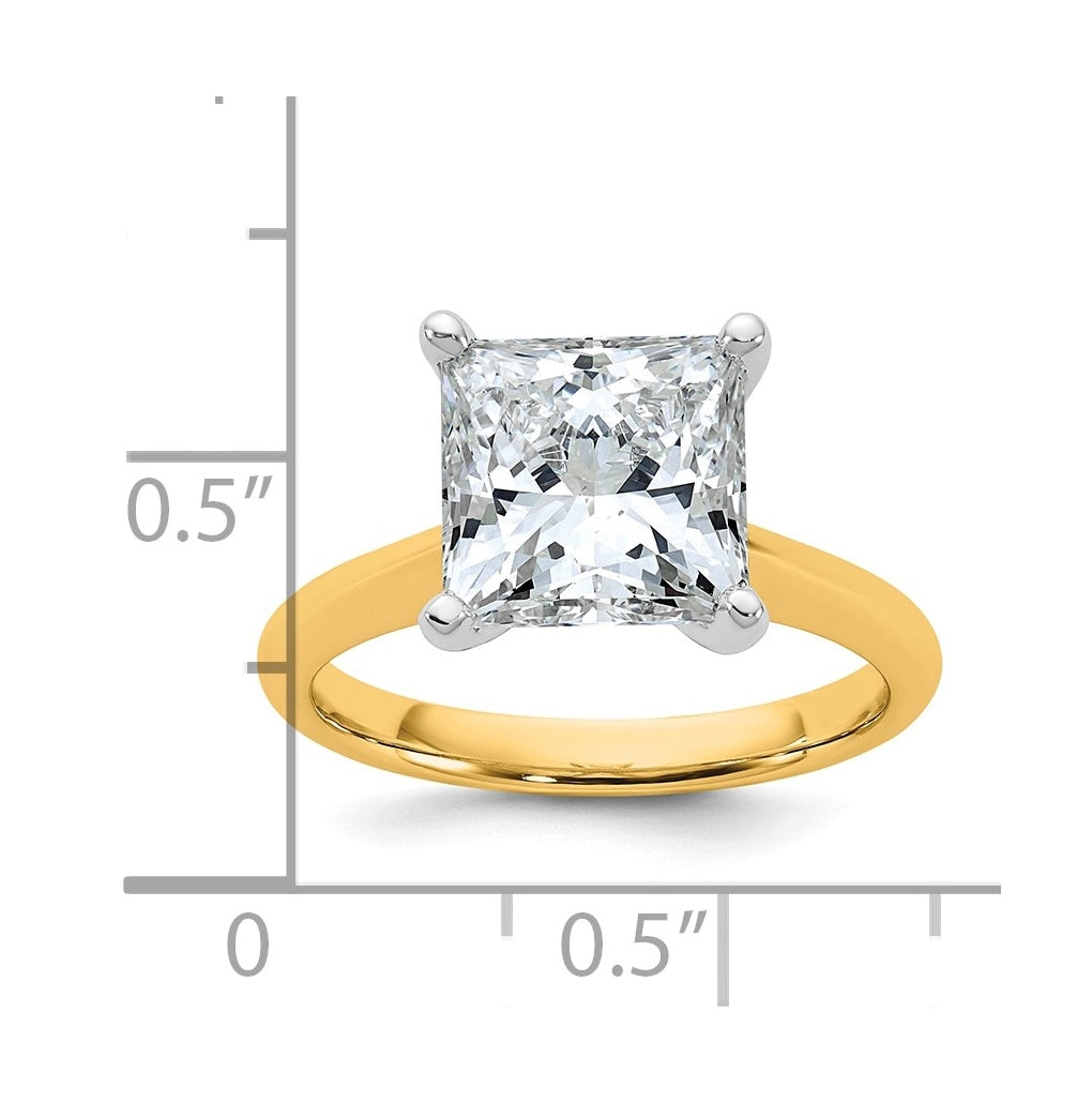 14k Two-Tone Gold 2ct Cert Lab Grown Diamond VS+ F+ Princess 8X Complete Solitaire Ring Size 5 – Elegant Jewelry Gift for Birthday, Anniversary, Engagement, Wedding