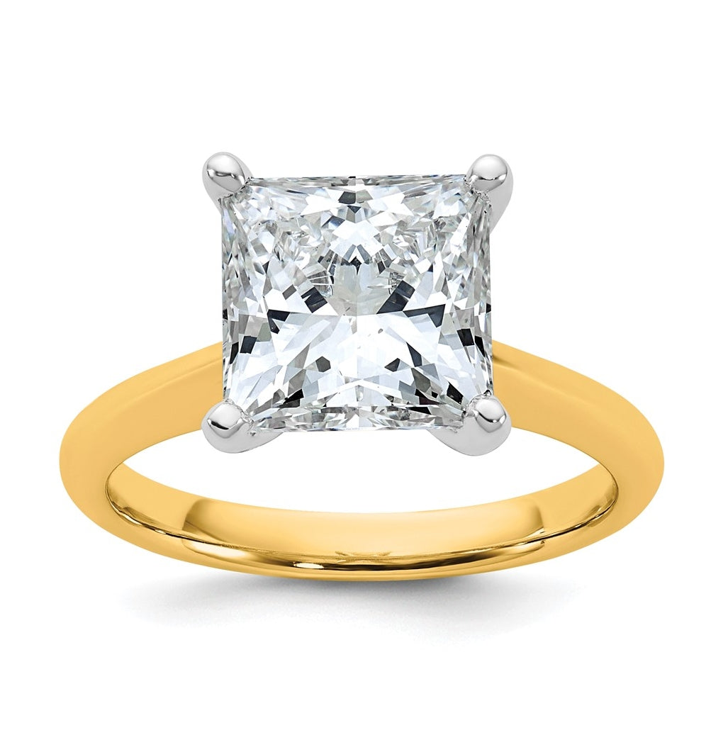14k Two-Tone Gold 2ct Cert Lab Grown Diamond VS+ F+ Princess 8X Complete Solitaire Ring Size 5 – Elegant Jewelry Gift for Birthday, Anniversary, Engagement, Wedding