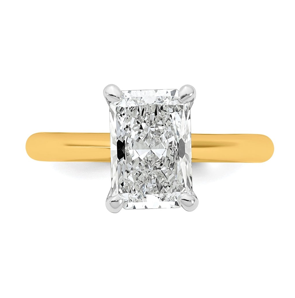 14k Two-Tone Gold 2ct Cert Lab Grown Diamond VS+ F+ Radiant 8X Complete Solitaire Ring Size 5 – Elegant Jewelry Gift for Birthday, Anniversary, Engagement, Wedding