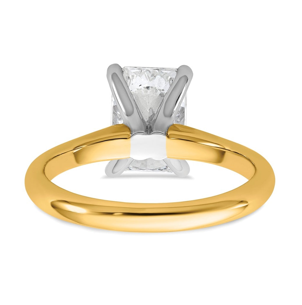 14k Two-Tone Gold 2ct Cert Lab Grown Diamond VS+ F+ Radiant 8X Complete Solitaire Ring Size 5 – Elegant Jewelry Gift for Birthday, Anniversary, Engagement, Wedding