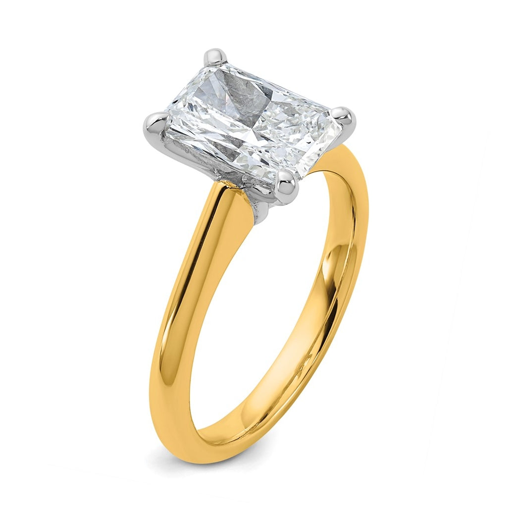 14k Two-Tone Gold 2ct Cert Lab Grown Diamond VS+ F+ Radiant 8X Complete Solitaire Ring Size 5 – Elegant Jewelry Gift for Birthday, Anniversary, Engagement, Wedding