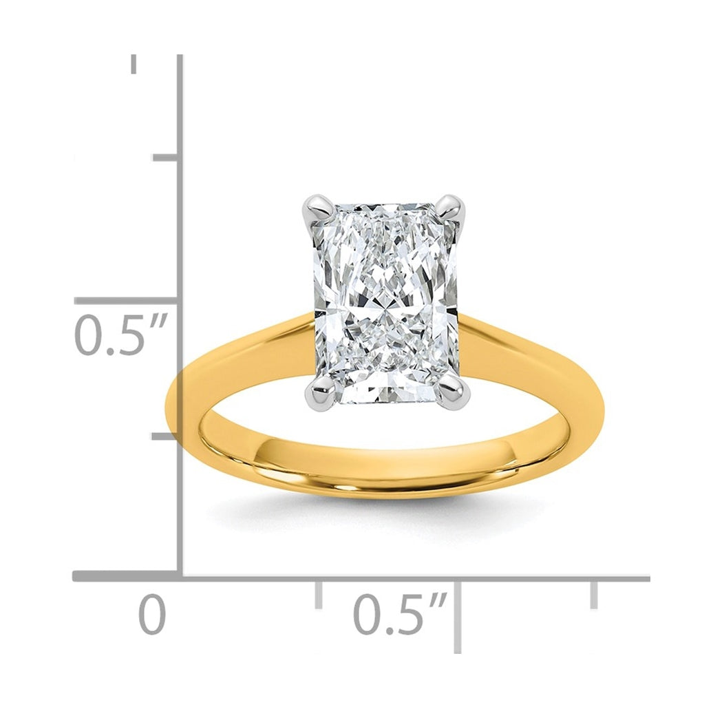 14k Two-Tone Gold 2ct Cert Lab Grown Diamond VS+ F+ Radiant 8X Complete Solitaire Ring Size 5 – Elegant Jewelry Gift for Birthday, Anniversary, Engagement, Wedding