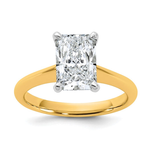 14k Two-Tone Gold 2ct Cert Lab Grown Diamond VS+ F+ Radiant 8X Complete Solitaire Ring Size 5 – Elegant Jewelry Gift for Birthday, Anniversary, Engagement, Wedding