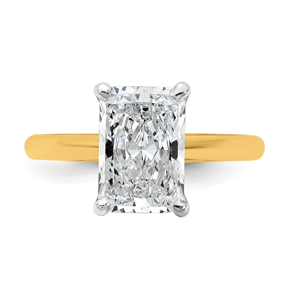 14k Two-Tone Gold 2ct Cert Lab Grown Diamond VS+ F+ Radiant 8X Complete Solitaire Ring Size 5 – Elegant Jewelry Gift for Birthday, Anniversary, Engagement, Wedding