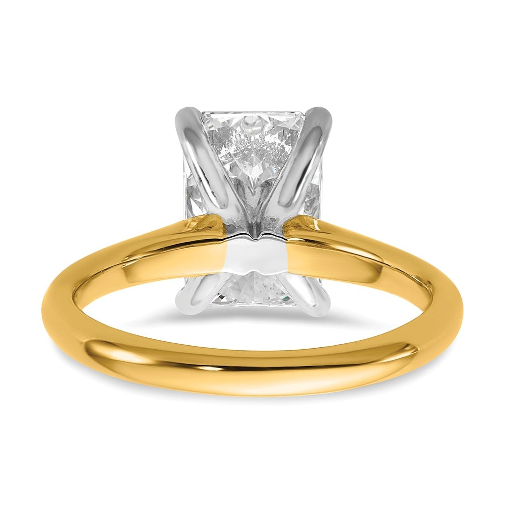 14k Two-Tone Gold 2ct Cert Lab Grown Diamond VS+ F+ Radiant 8X Complete Solitaire Ring Size 5 – Elegant Jewelry Gift for Birthday, Anniversary, Engagement, Wedding