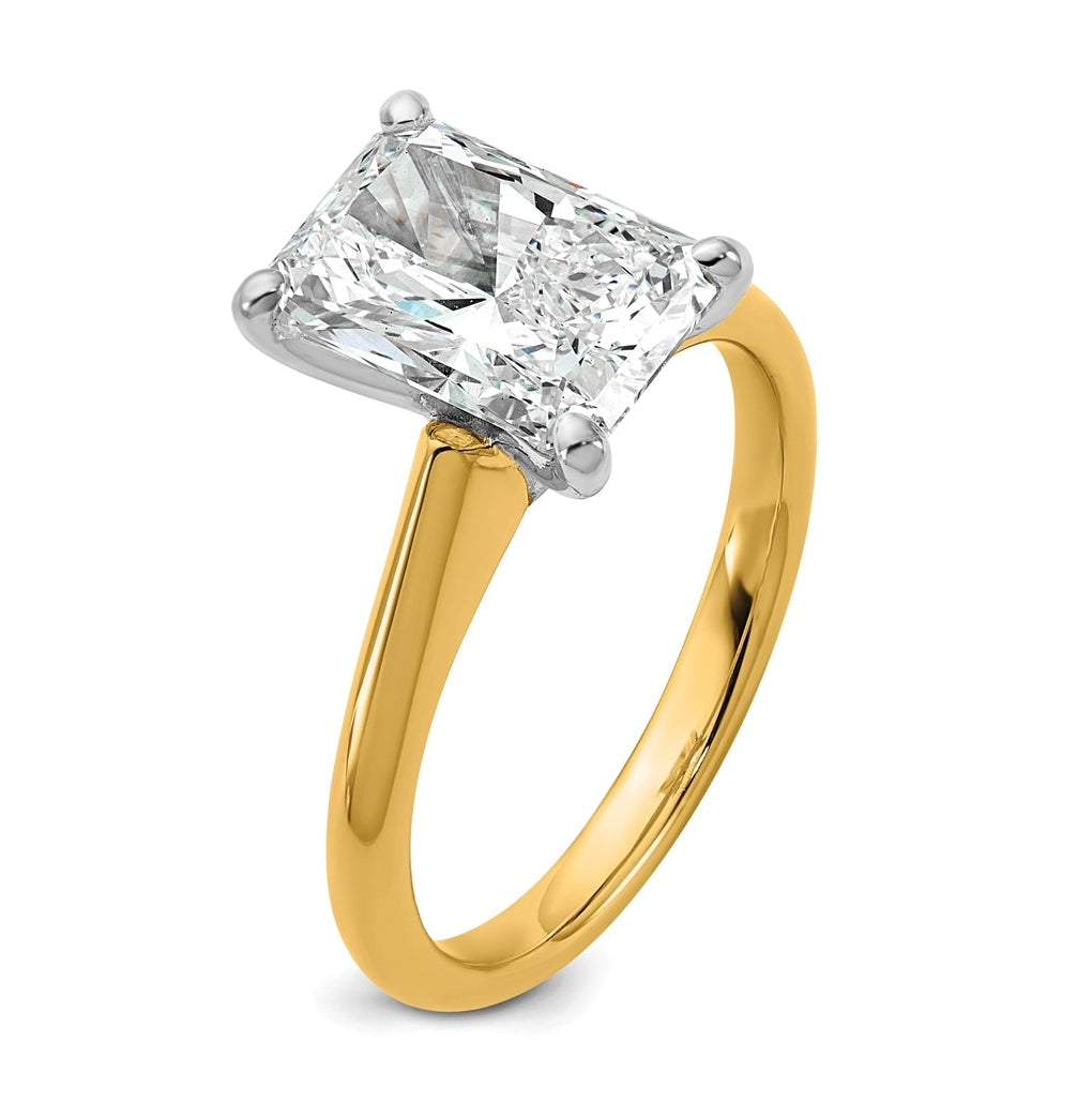 14k Two-Tone Gold 2ct Cert Lab Grown Diamond VS+ F+ Radiant 8X Complete Solitaire Ring Size 5 – Elegant Jewelry Gift for Birthday, Anniversary, Engagement, Wedding
