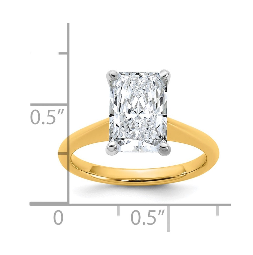 14k Two-Tone Gold 2ct Cert Lab Grown Diamond VS+ F+ Radiant 8X Complete Solitaire Ring Size 5 – Elegant Jewelry Gift for Birthday, Anniversary, Engagement, Wedding