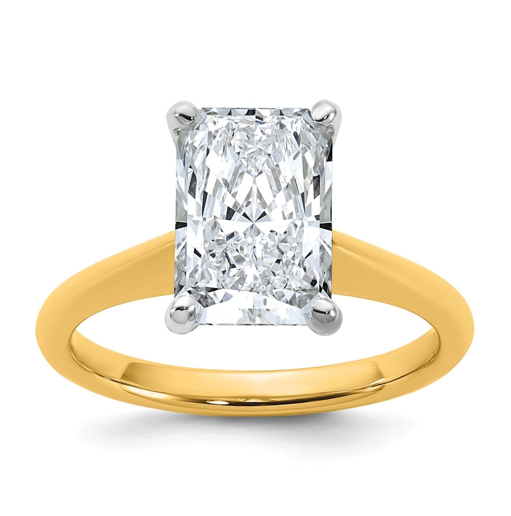 14k Two-Tone Gold 2ct Cert Lab Grown Diamond VS+ F+ Radiant 8X Complete Solitaire Ring Size 5 – Elegant Jewelry Gift for Birthday, Anniversary, Engagement, Wedding