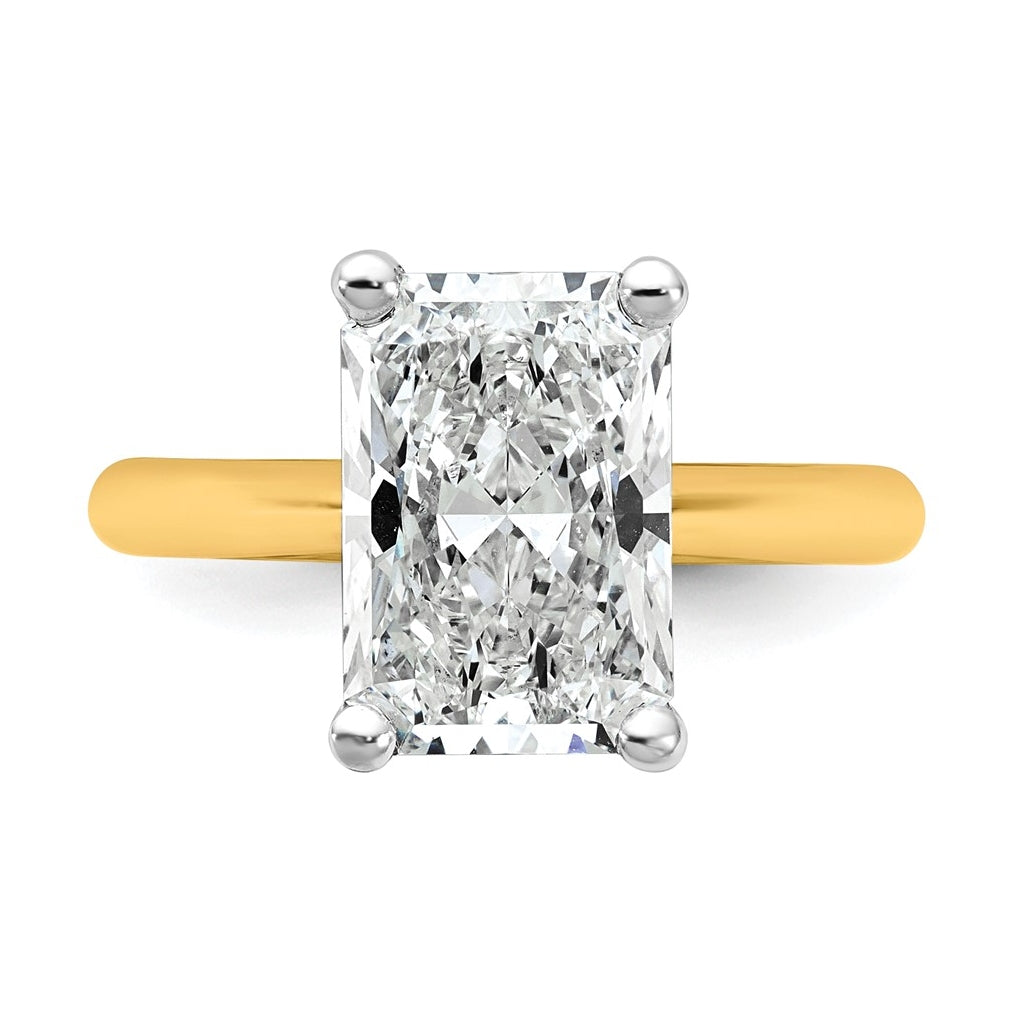 14k Two-Tone Gold 2ct Cert Lab Grown Diamond VS+ F+ Radiant 8X Complete Solitaire Ring Size 5 – Elegant Jewelry Gift for Birthday, Anniversary, Engagement, Wedding