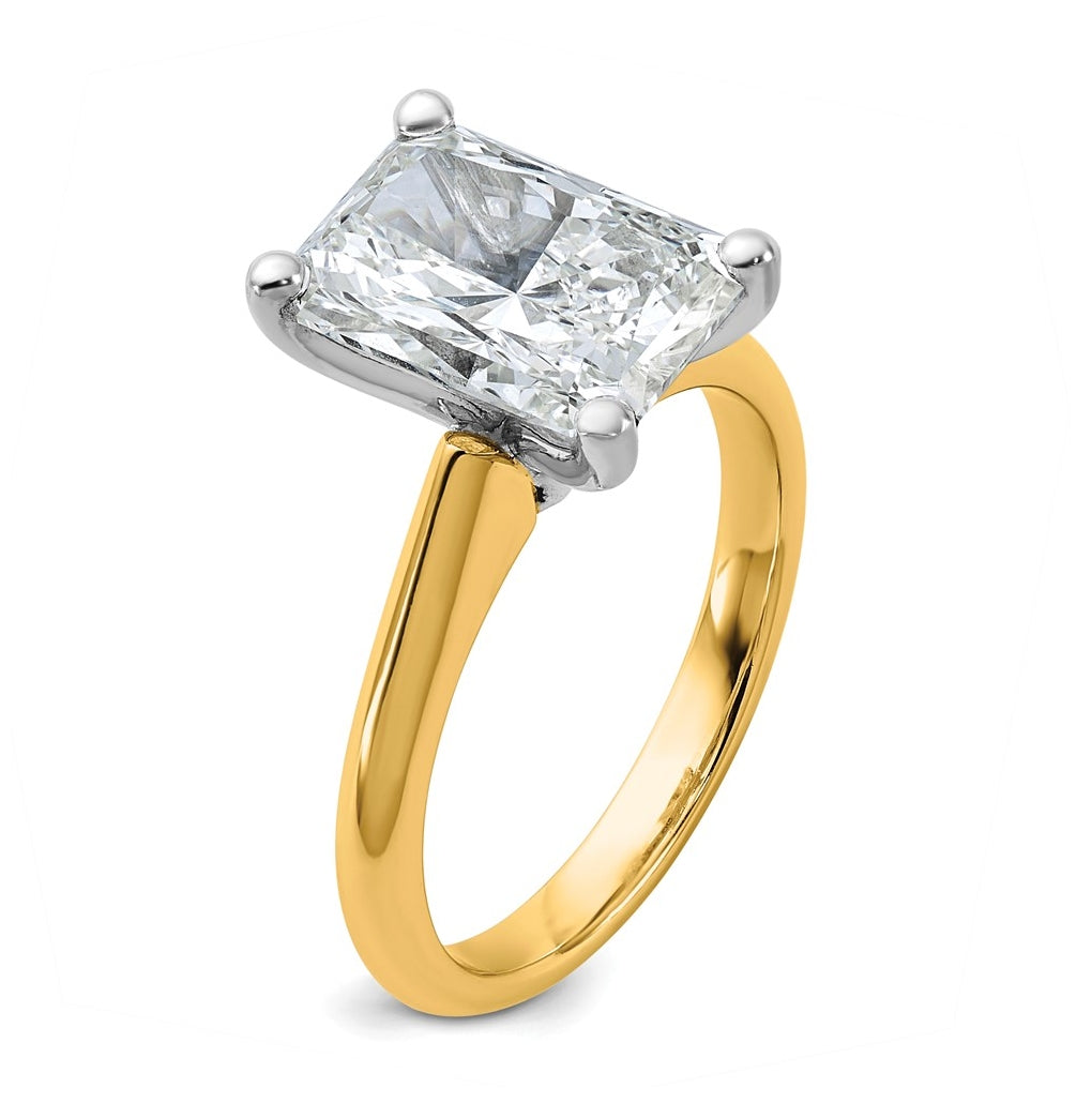 14k Two-Tone Gold 2ct Cert Lab Grown Diamond VS+ F+ Radiant 8X Complete Solitaire Ring Size 5 – Elegant Jewelry Gift for Birthday, Anniversary, Engagement, Wedding