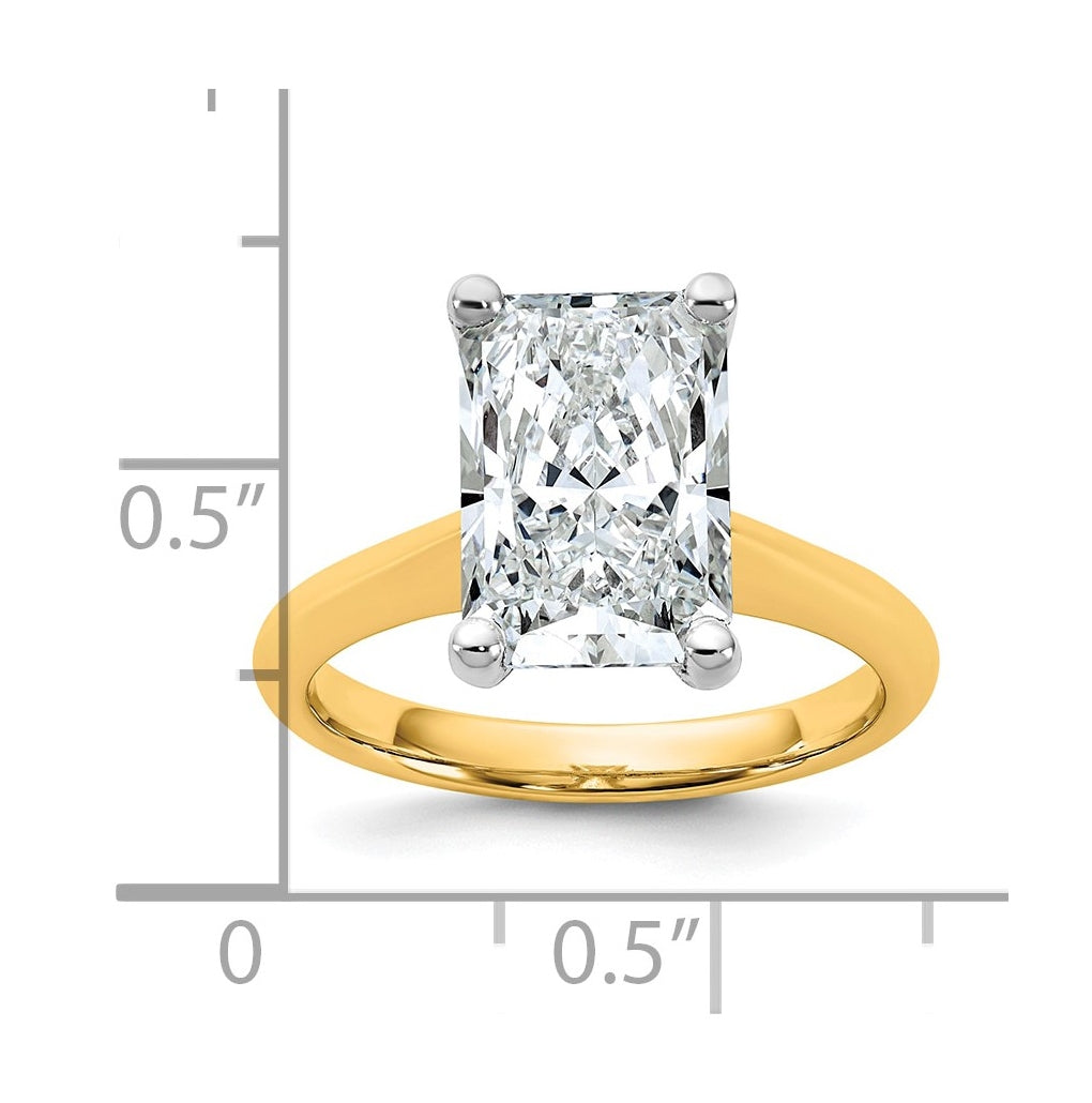 14k Two-Tone Gold 2ct Cert Lab Grown Diamond VS+ F+ Radiant 8X Complete Solitaire Ring Size 5 – Elegant Jewelry Gift for Birthday, Anniversary, Engagement, Wedding