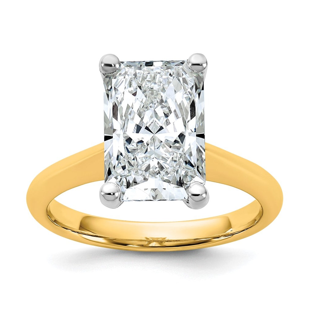 14k Two-Tone Gold 2ct Cert Lab Grown Diamond VS+ F+ Radiant 8X Complete Solitaire Ring Size 5 – Elegant Jewelry Gift for Birthday, Anniversary, Engagement, Wedding