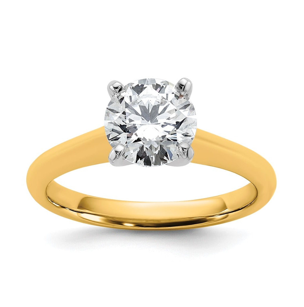 14k Two-Tone Gold 2ct Cert Lab Grown Diamond VS+ F+ Round 8X Complete Solitaire Ring Size 5 – Elegant Jewelry Gift for Birthday, Anniversary, Engagement, Wedding