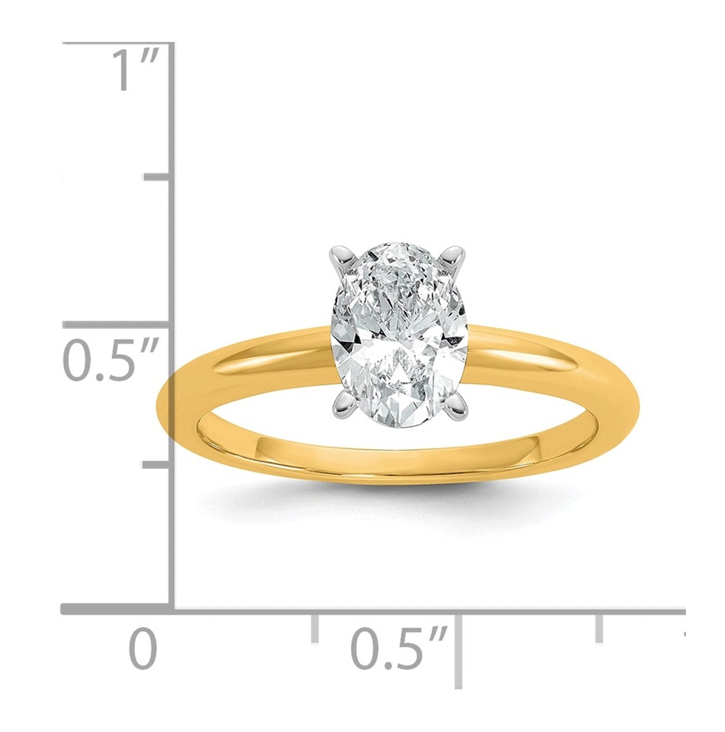 14k Two-Tone Gold 2ct Cert Lab Grown Diamond VS+ F+ Oval 8X Complete Solitaire Ring Size 5 – Elegant Jewelry Gift for Birthday, Anniversary, Engagement, Wedding